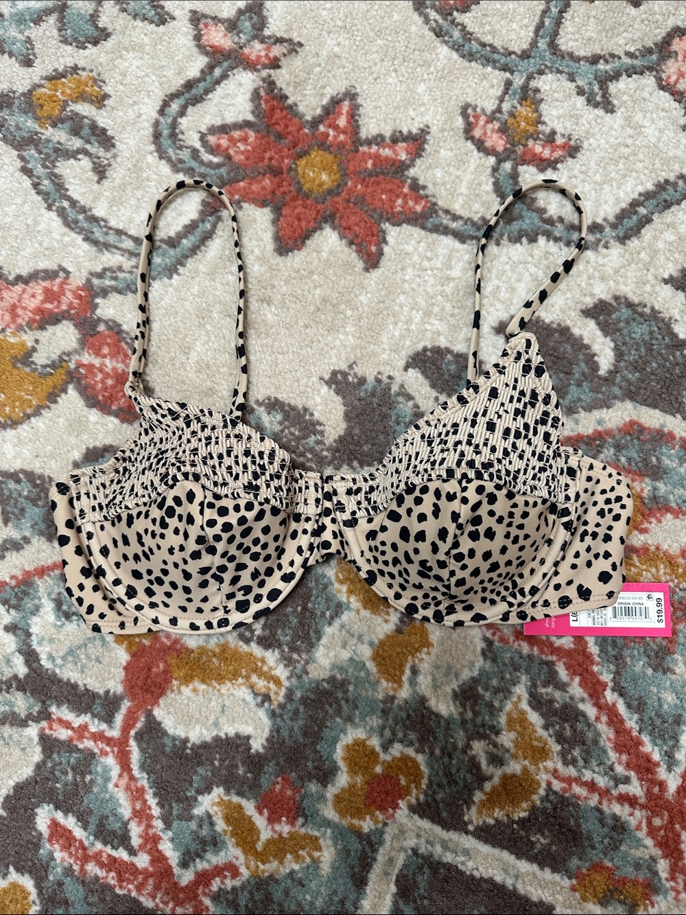 Beige Leopard Print Underwire Bikini Top